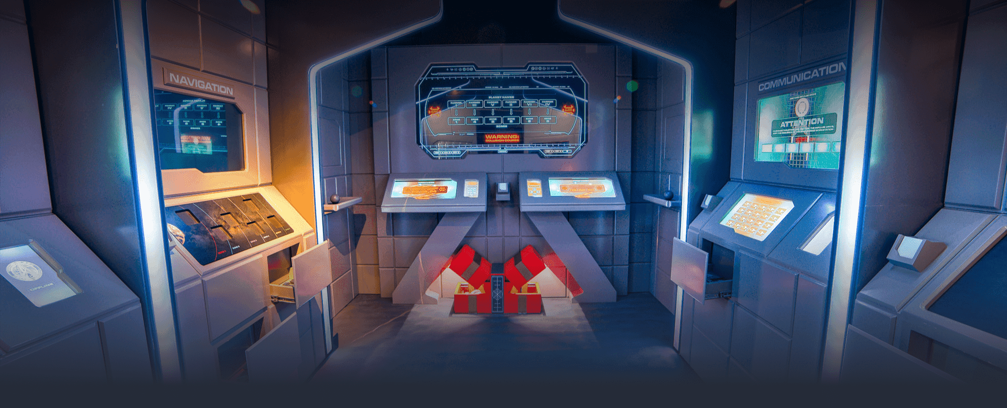 Space ship themed room with blue lighting