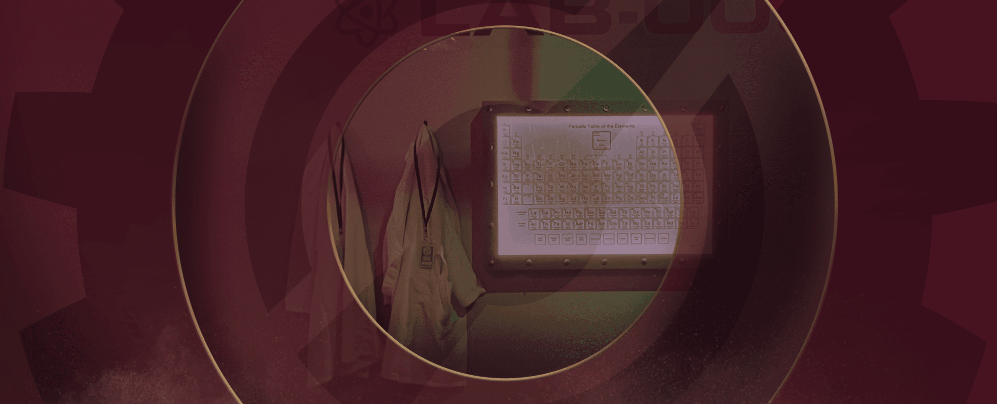 pink radial with transparent escapology cog covering lab coats